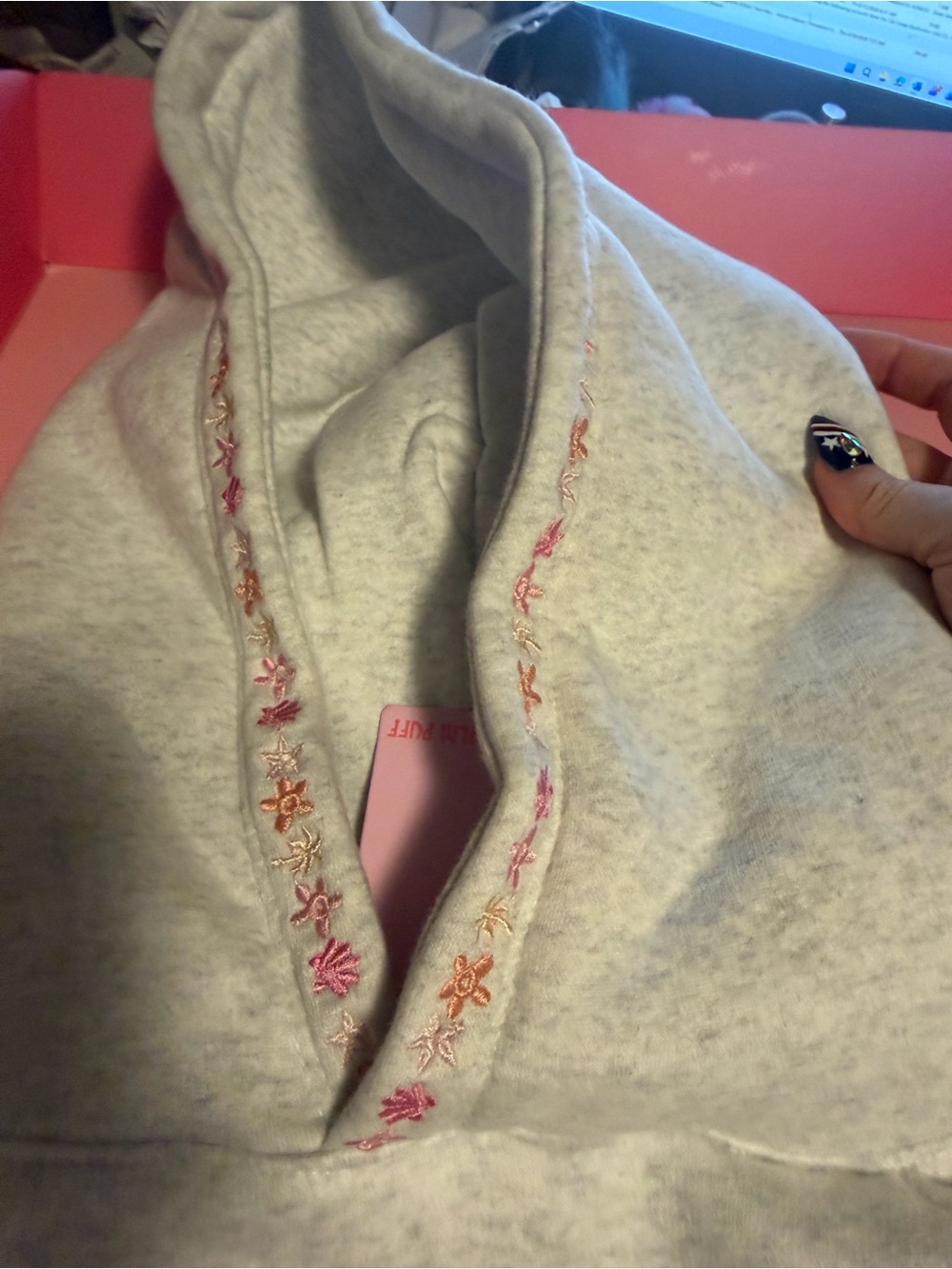 Pink Palm Puff Hoodie - Bold Coral Print - Picture 4 of 12